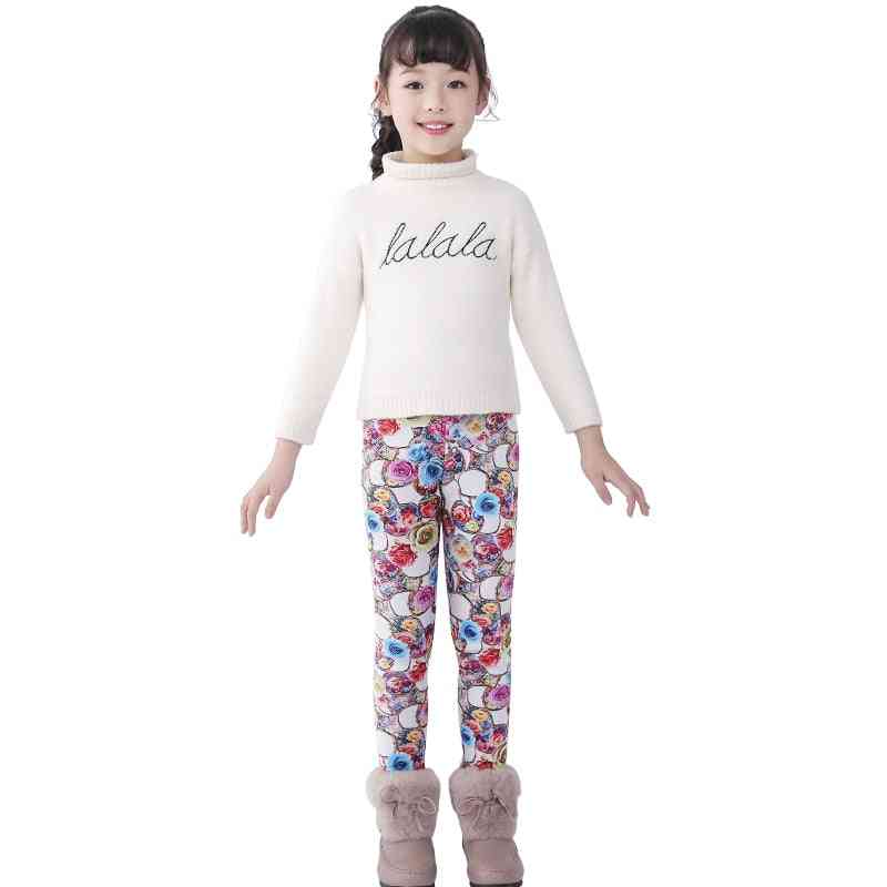 Fete jambiere, copii mici și copii groși calzi pentru copii iarna toamnă cu imprimeu flori pantaloni