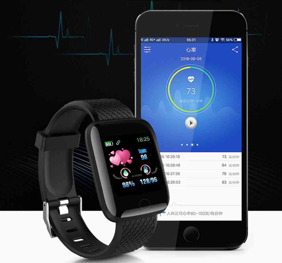 Zegarek do pomiaru tętna, opaska na rękę wodoodporny sportowy smartwatch - czarny
