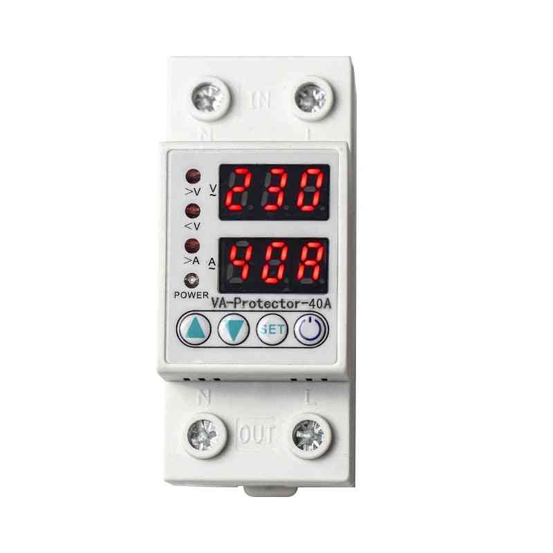 230v Adjustable Dual Led Display Under Over Voltage Protector Relay 40a/63a Din Rail Protect Device With Limit Current