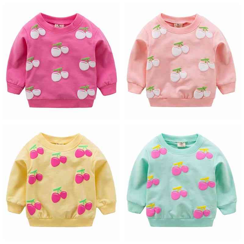 Newborn Baby Cotton T-shirts Clothes, Autumn Child Long-sleeved Cherry Pattern Blouses