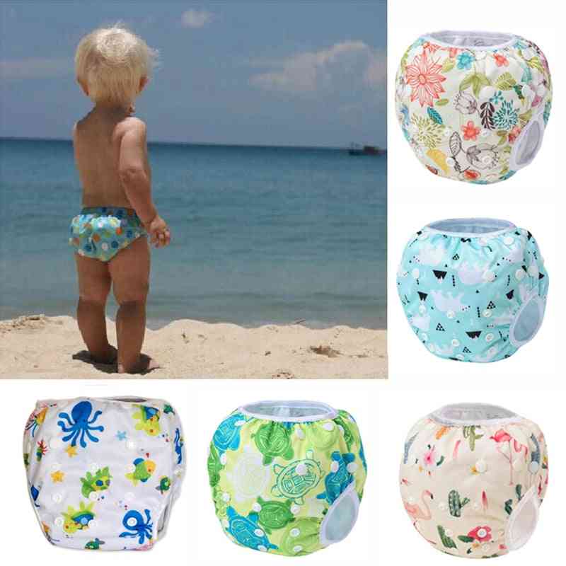 Svømmeble lækagesikker genanvendelig justerbar til drengepige til baby 2-12 måneder baby badetøj poolbukse - afbildet blomst