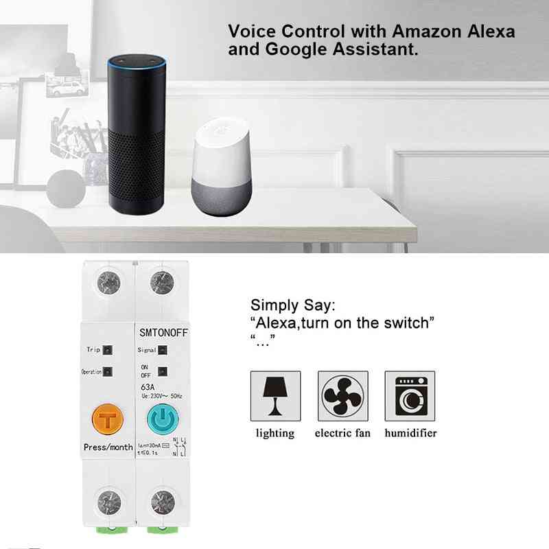 Enfaset din skinne wifi smart energimåler lækage beskyttelse fjern læs kwh wattmeter stemmestyring alexa (63a 85-265v)