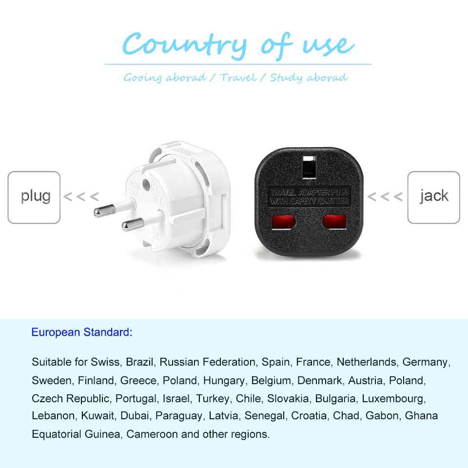 1pc universal uk to eu plug converter- 250v nätadapter