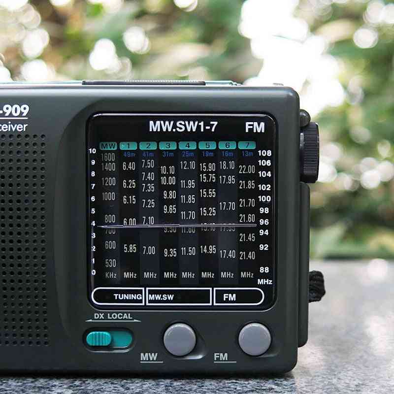 Prenosný rádiový prijímač r-909 - fm / mw / sw 9-pásmový slovný prijímač