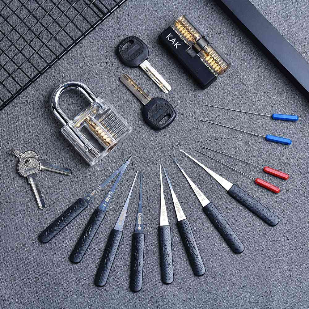 Transparent Visible Pick Cutaway Practice Padlock, Lock With Broken Key -removing Hook Kit