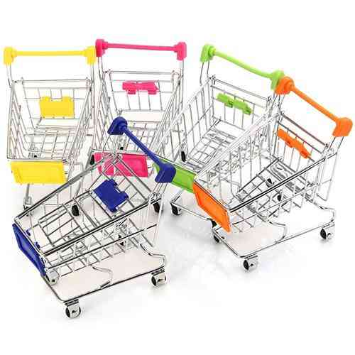 Supermarket Hand Trolley, Mini Shopping Cart, Desktop Decoration Storage Pretend