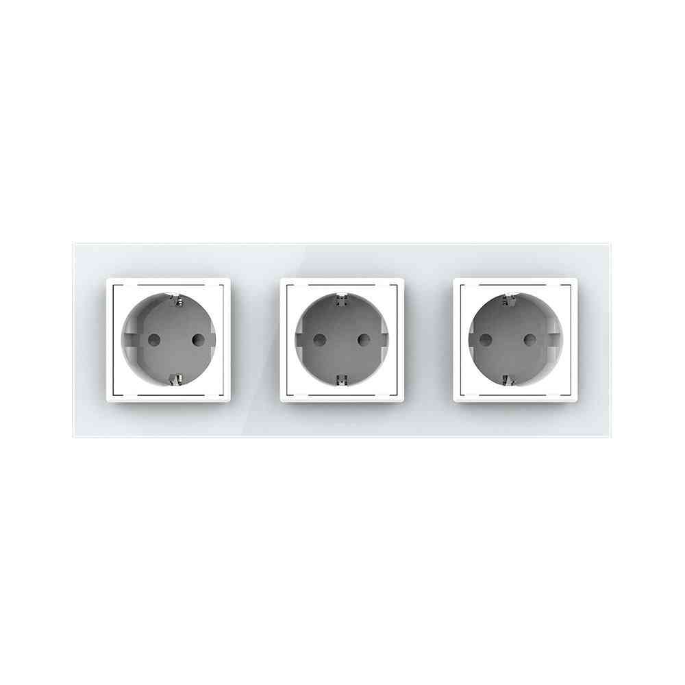 Eu Standard Power Socket Outlet Panel Triple Without Plug Toughened Glass