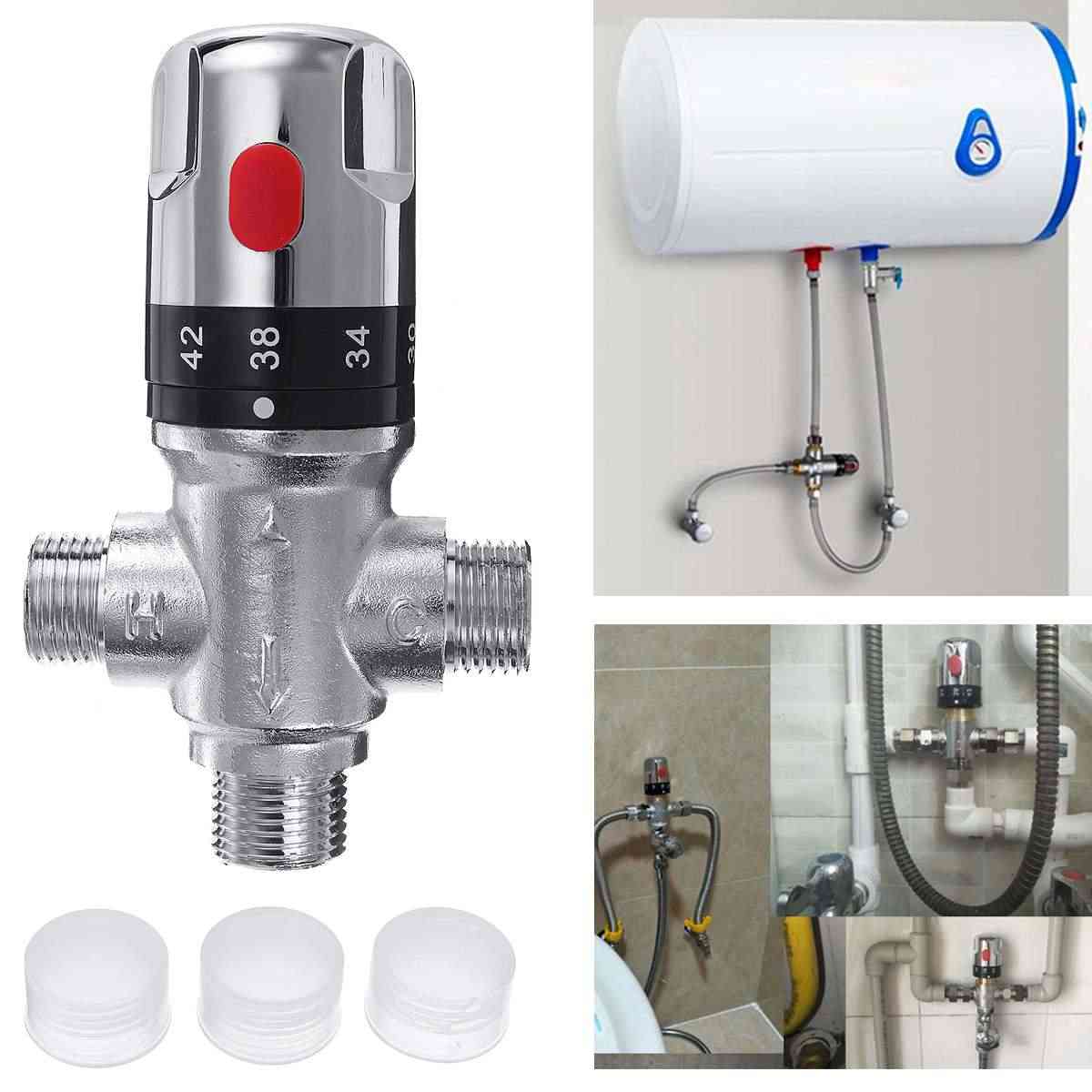 Mosiężny kran z termostatem, termostatyczny zawór mieszający - regulacja temperatury wody w łazience - 4 punkty