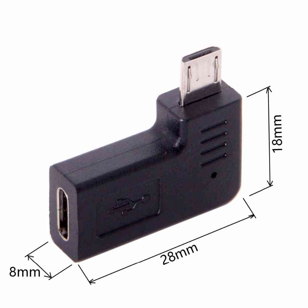 90 stupňů - levý a pravý úhlový - adaptér pro samici typu C na micro USB 2.0