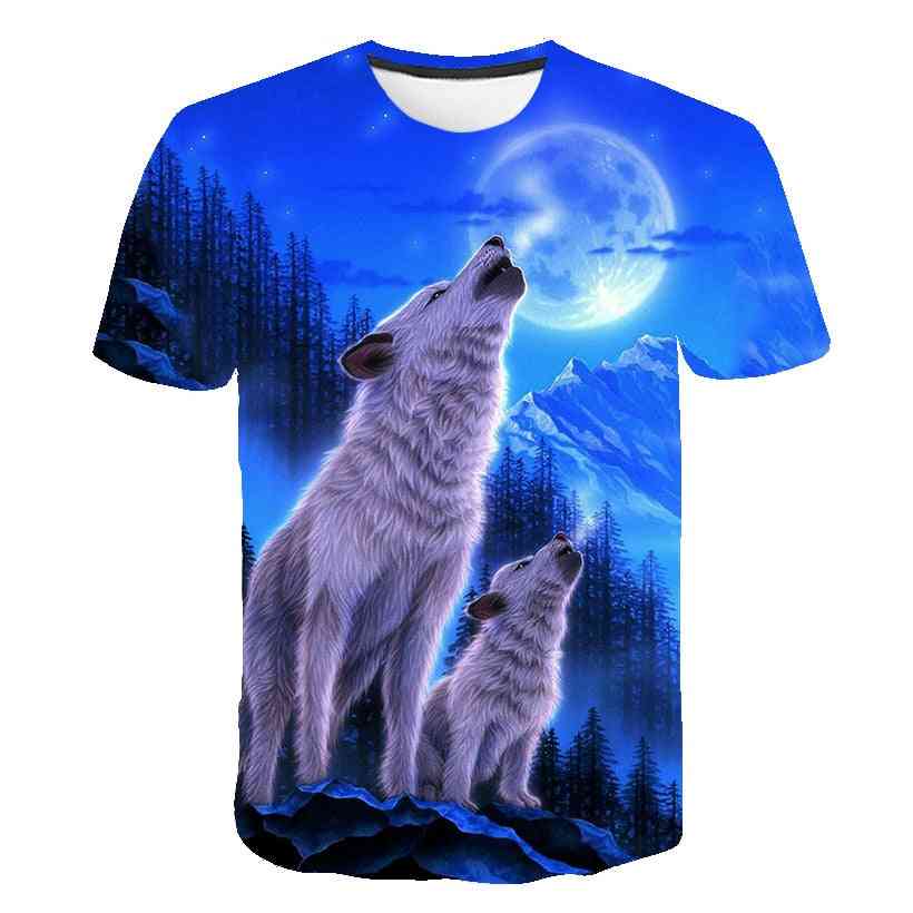 3d Wolf Cool T-shirt, Summer Fashion Short Sleeve Tops For & Set-2