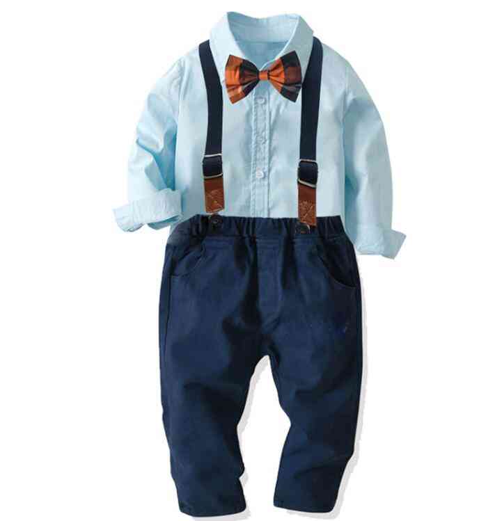 Spring & Autumn Long Sleeve Striped Bowtie Shirt / Suspender Trousers, Baby Suit