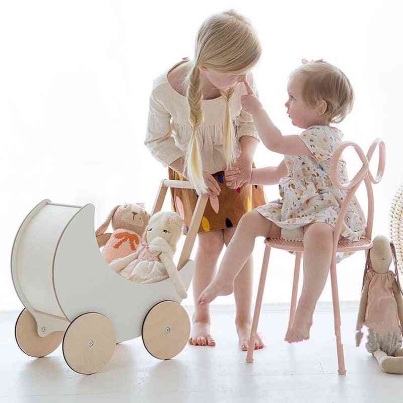 Marchette pour bébé à 4 roues, poussette de style lune, marchette d'activité en bois, wagon, jouet à pousser - 1