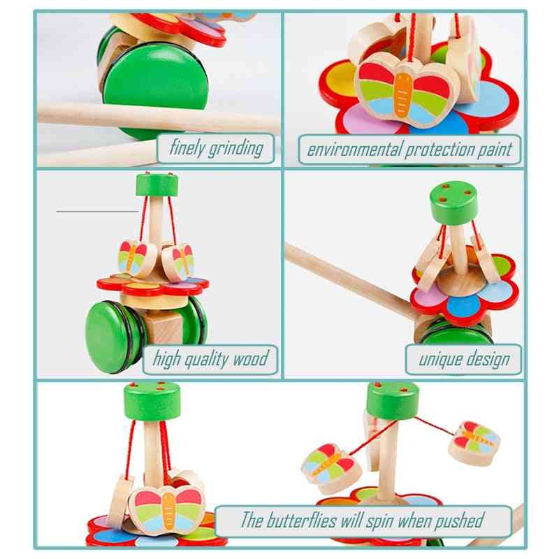 Brinquedos de madeira para crianças, carrinho de primeiros passos com andador de bebê, carrinho de criança carrinho de haste única, animais de desenho animado empurrando - vermelho