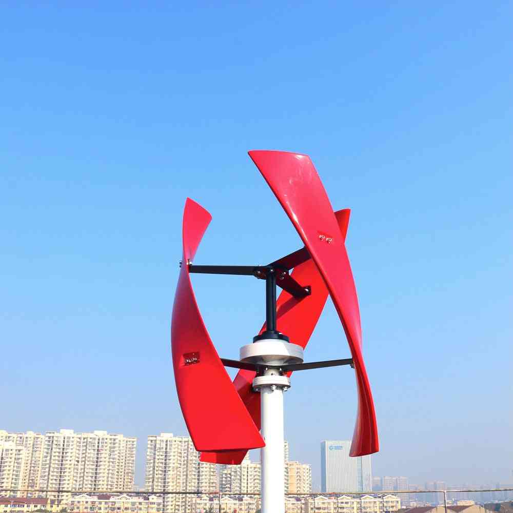 Rød lodret akse permanent maglev vindmøllegenerator, med mppt controller - rød / 24v / mppt hybrid kontrol, 600w