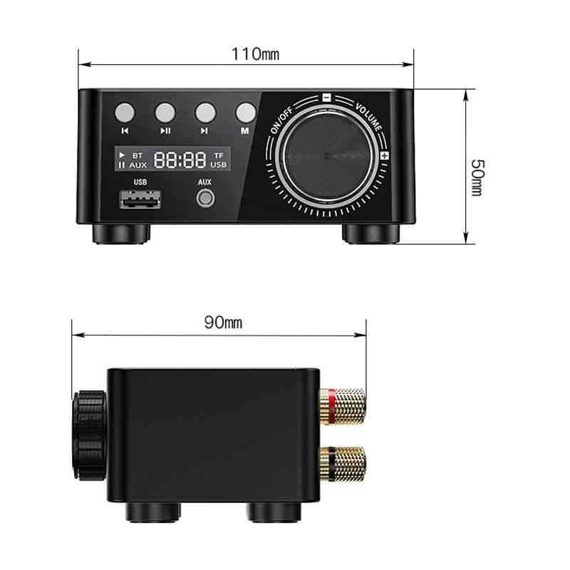 50w x 2 mini class d стерео bluetooth 5.0 усилвател, tpa3116 tf 3,5 mm usb вход hifi аудио домашен усилвател за мобилен / компютър / лаптоп