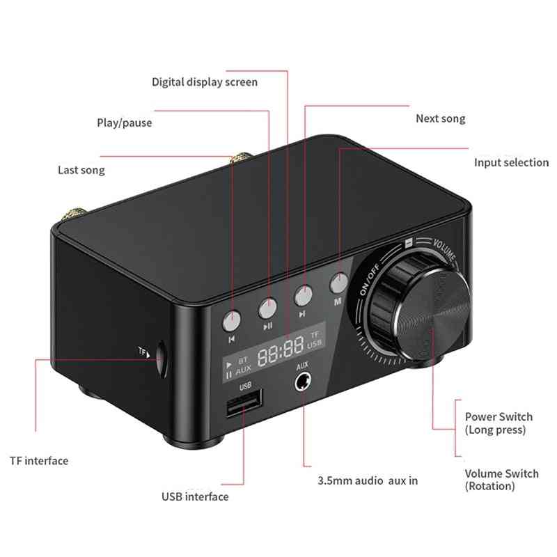 Mini Class D Stereo, Bluetooth 5.0 Amplifier For Mobile/computer/laptop