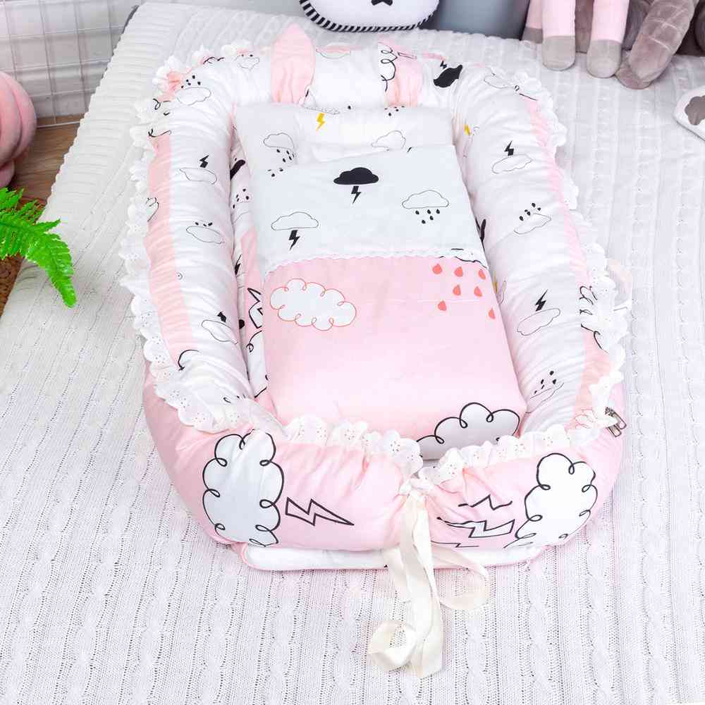 90 * 55 cm-es hordozható babafészek ágy párnapárnával fiúknak / lányoknak utazó ágy, csecsemő pamut bölcső kiságy baba kosár újszülött ágy
