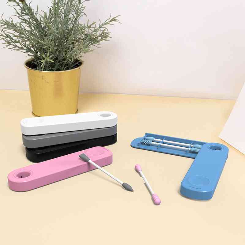 Reusable Silicone Cotton Swab For Ear Cleaning, Makeup With Storage Box
