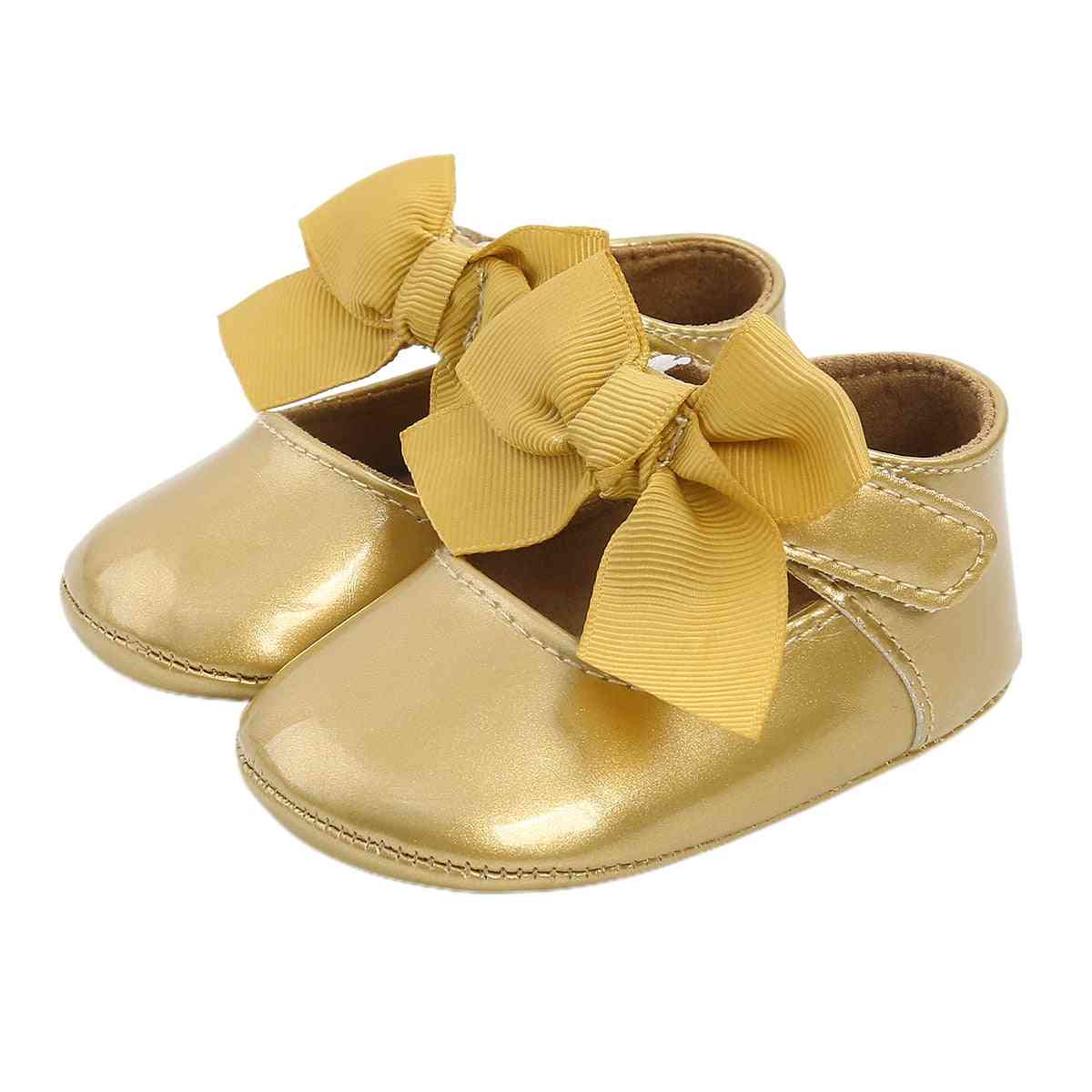 Baby Girl Baptism Shoes, Soft Sole Princess Flats With Cute Ribbon Bow, Non-slip