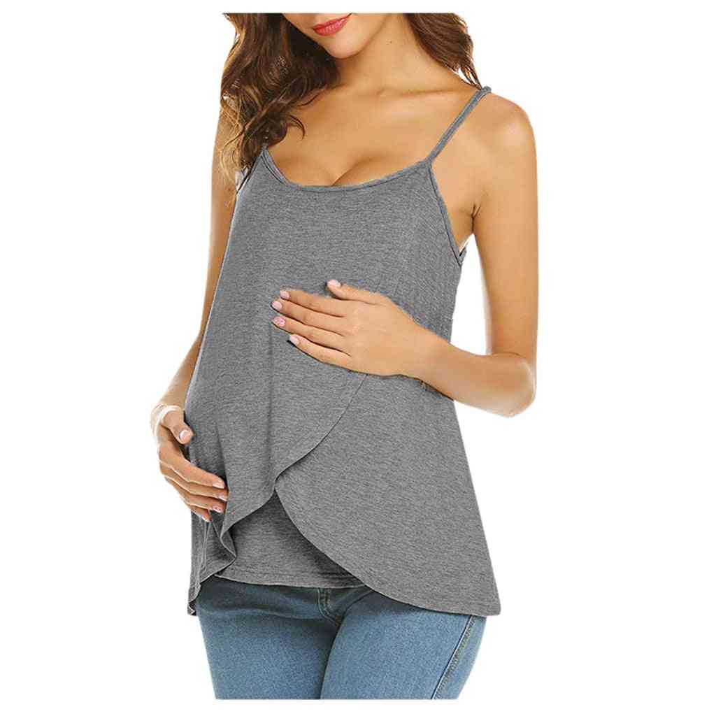 Odzież ciążowa damska- letnie bluzki do karmienia, dwuwarstwowa bluzka bez rękawów solidna bluzka ciążowa - czarna / s