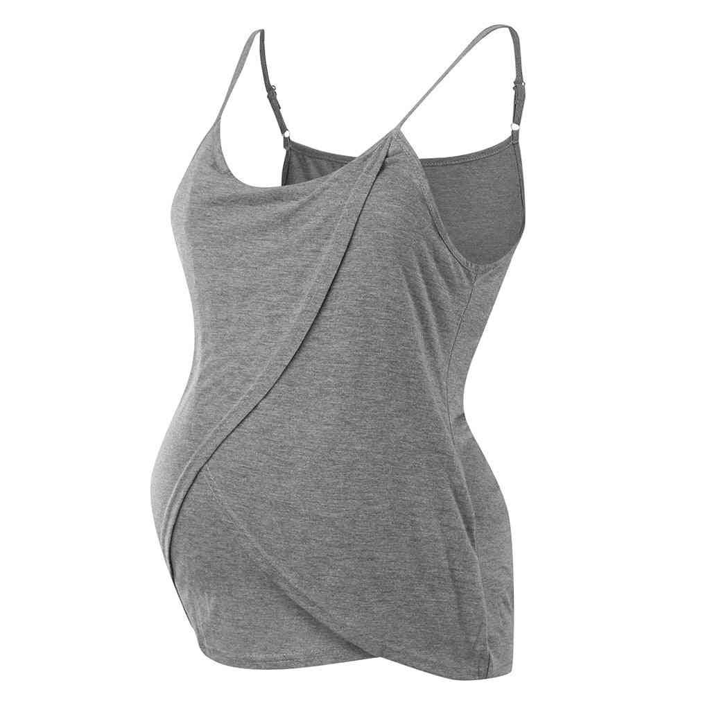 Vêtements de maternité pour femmes - Hauts enveloppants d'allaitement d'été, Hauts chemisier de grossesse solide à double couche sans manches - Noir / S