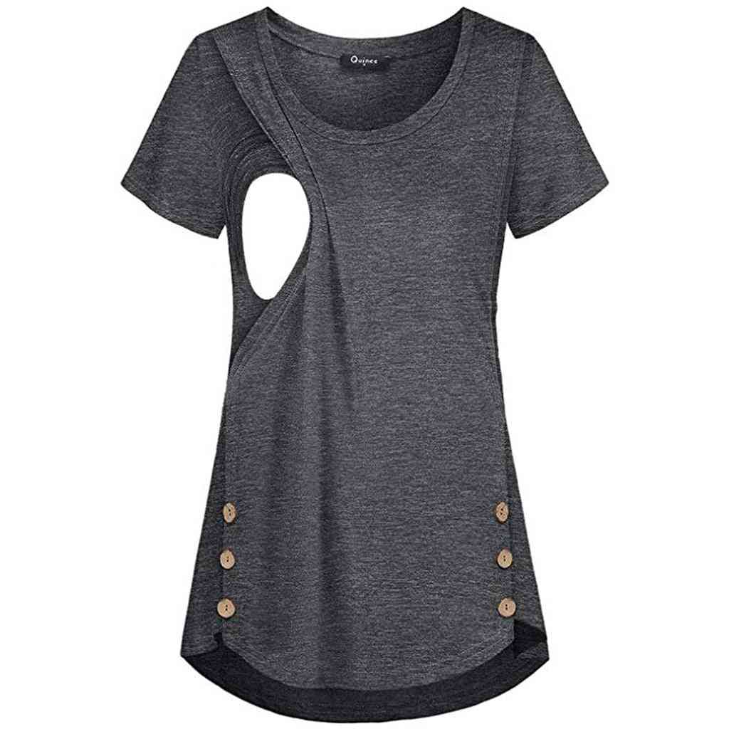 Voedingsknoopkleding voor dames Zwangerschapstop met korte mouwen zwangerschapst-shirt - zwart / m