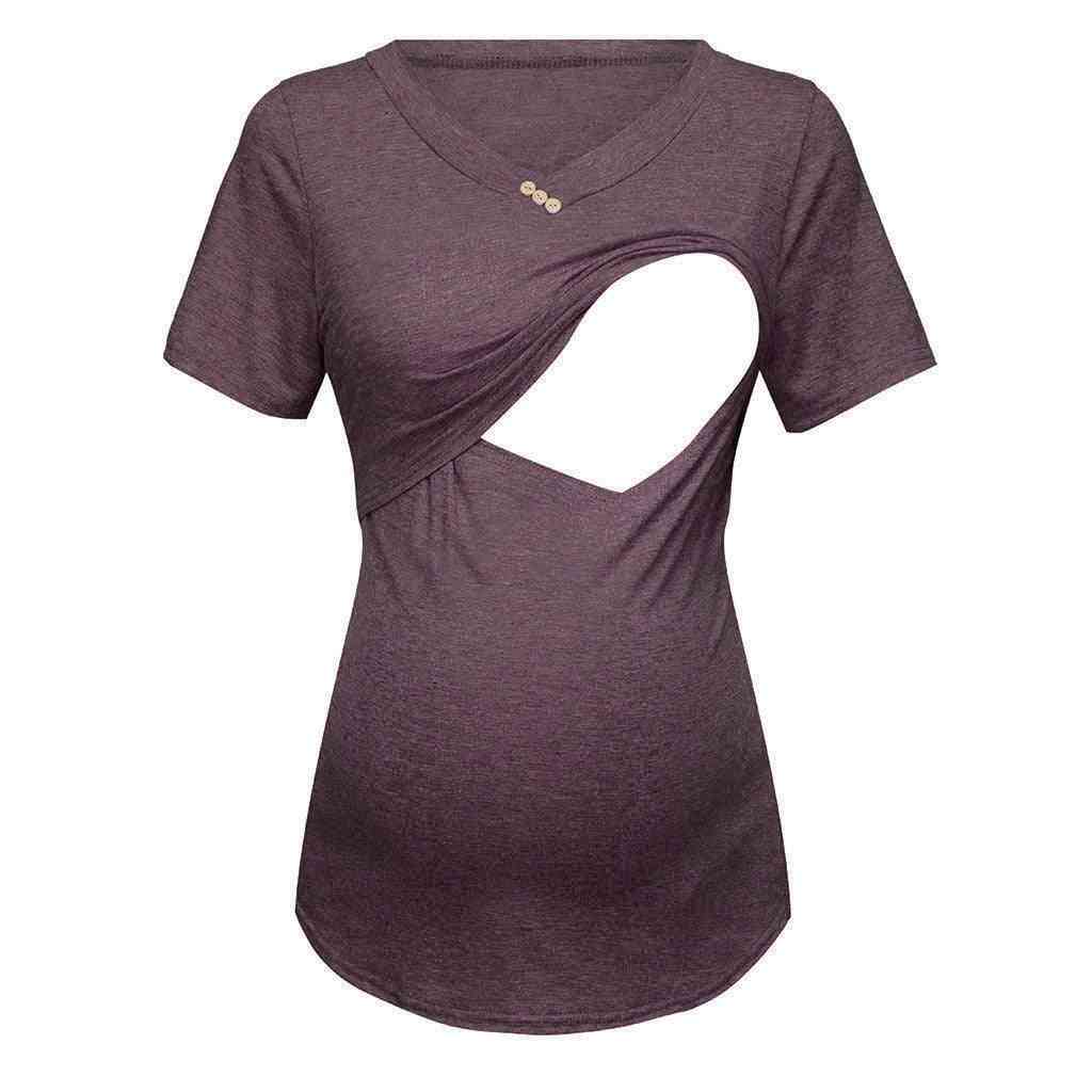 Women's Short Sleeve Pure Colour Tops -breastfeeding Nusring Maternity Clothes