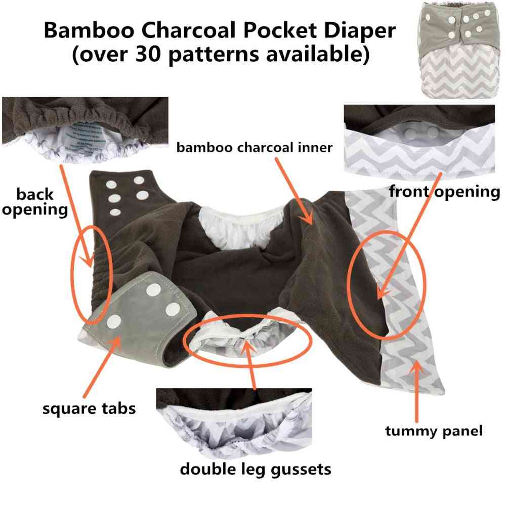 Bamboo Charcoal Reusable Baby Cloth Diaper With Pockets
