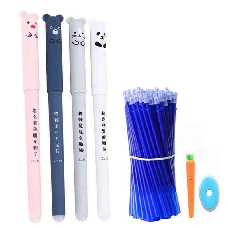 Cute Animals Erasable Pen Refill Set With Washable Handle For School Stationery