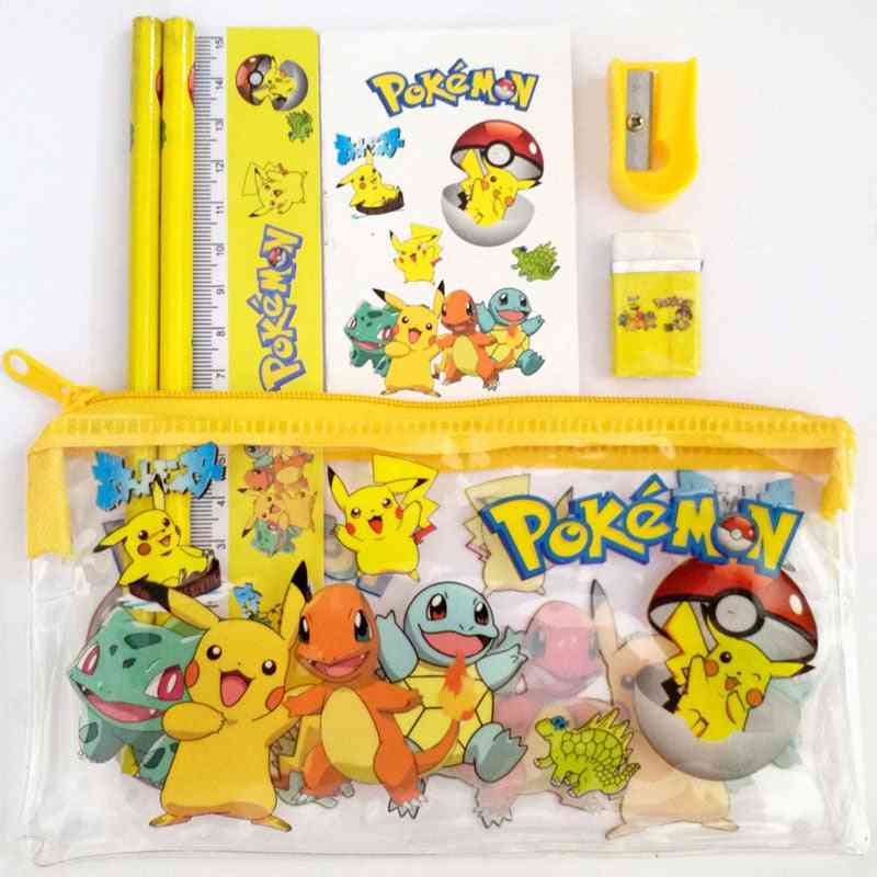 Pikachu Pencil Case, Cute Sticker Estojo Escolar Cartoon Stationery Set