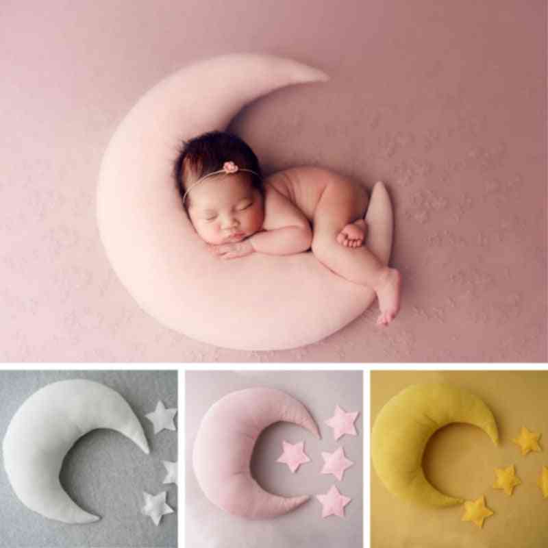 Adereços fotográficos de recém-nascidos, almofadas em formato de lua com estrelas, acessórios para fotos de bebês em lua cheia - 01