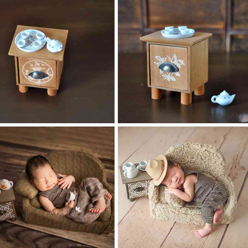 Puu lahja studio valokuvaus rekvisiitta geometrinen kuvio, mini vastasyntynyt vauvan tuoli koristelu teepöytä setti - vaaleanvihreä