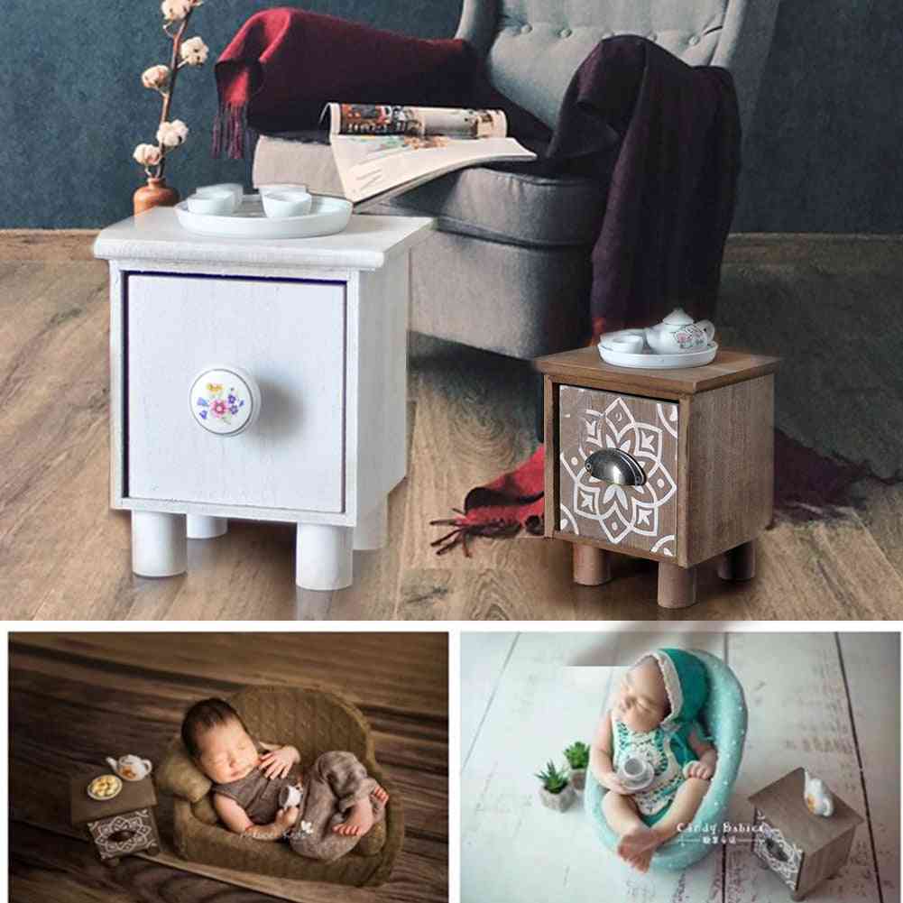 Regalo de madera accesorios de fotografía de estudio patrón geométrico, mini silla de bebé recién nacido decoración juego de mesa de té - verde claro