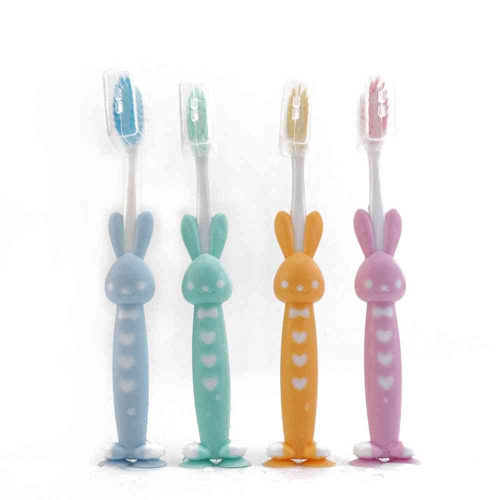4kpl / sarja kotitalouksien sarjakuvahammasharja- lasten bambuhiilen pehmeät hiukset, silikoni söpö puhdas hampaiden harjaus hammasharja - 02