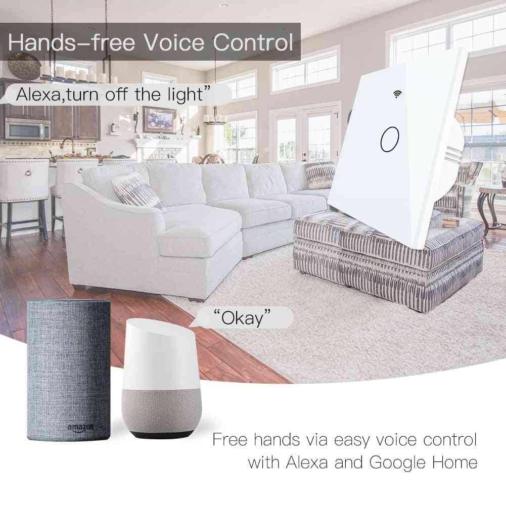 WiFi Smart Wall Touch Lichtschalter, Fernbedienung Arbeit mit Alexa Google Home - 1 Gang White Switch