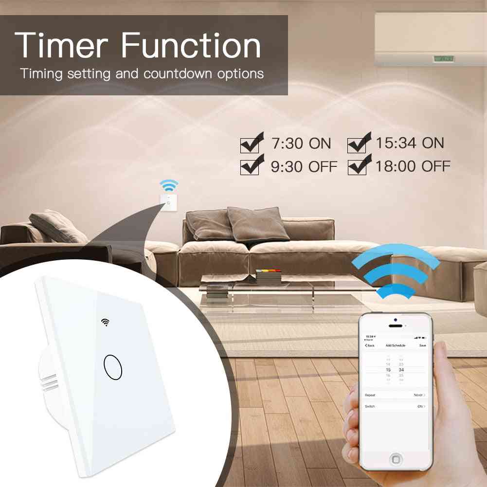 Wifi smart wall touch light switch, remote control work with alexa google home - 1 gang white switch