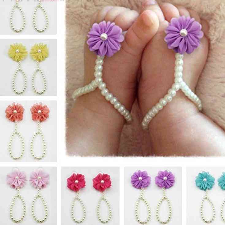 Sapato de tornozeleiras de pérola bebê balleenshiny, joias da moda com corrente de flores para os pés - vermelho claro