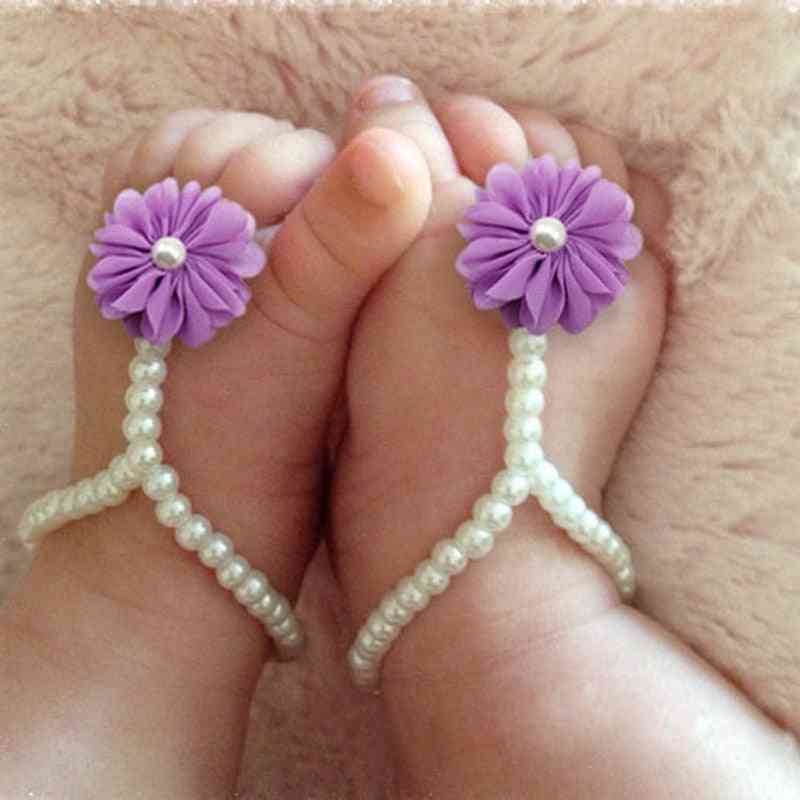 Sapato de tornozeleiras de pérola bebê balleenshiny, joias da moda com corrente de flores para os pés - vermelho claro