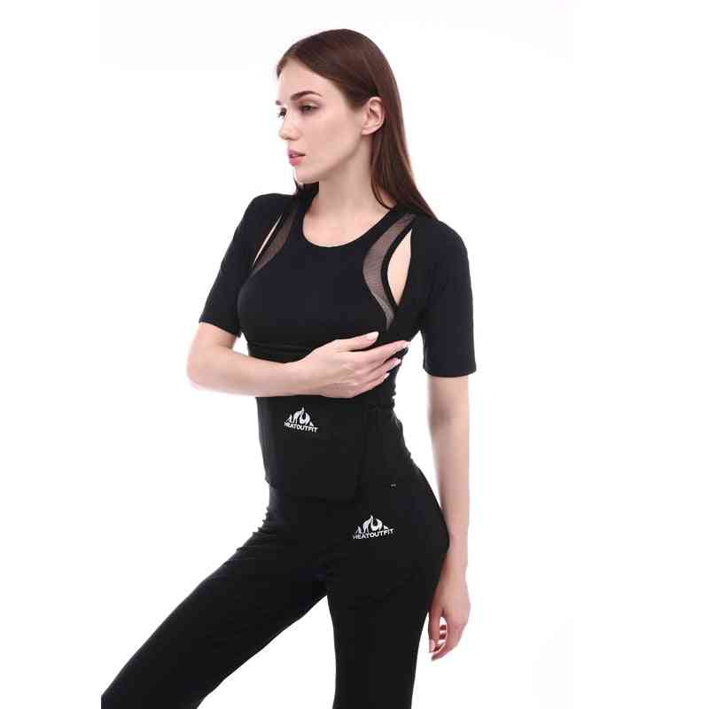 Mujer manga corta, ropa deportiva para sudar - chaqueta de ejercicio - s / negro
