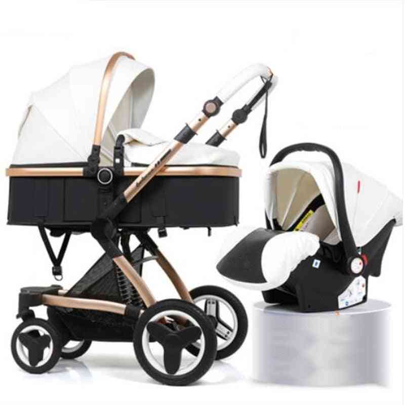 Baby Stroller 2 In 1/ 3 In 1 High Landscape, Eco Leather Shock Absorber Four Wheel Trolley