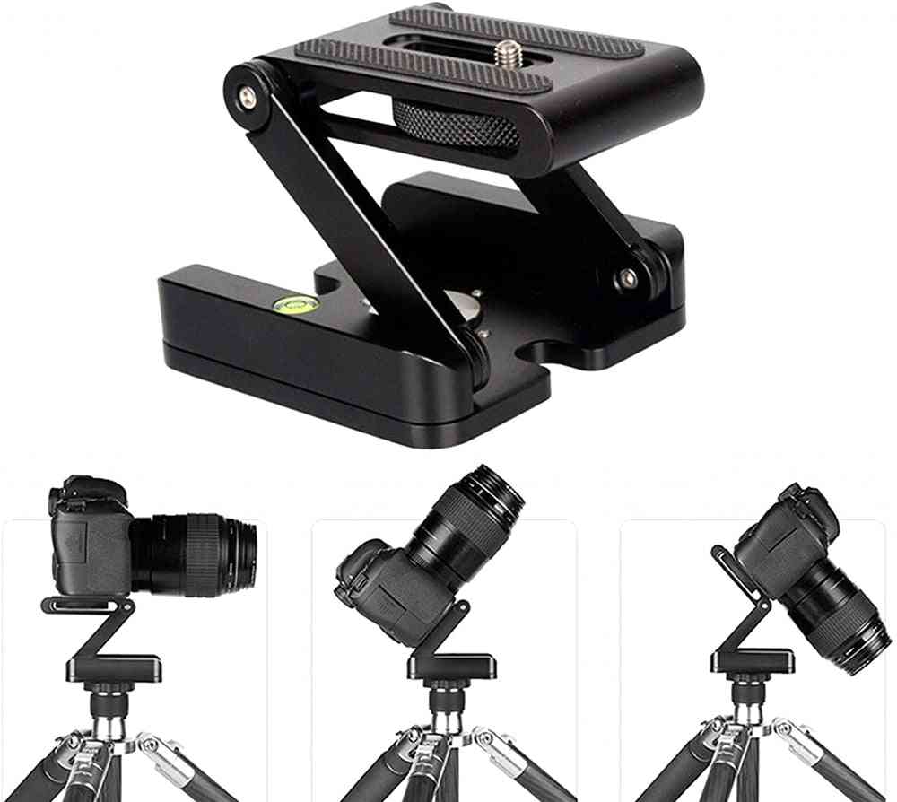 Aluminum Alloy Z Flex Tilt Tripod Head Folding Release Plate Stand Mount Spirit Level For Camera & Phones