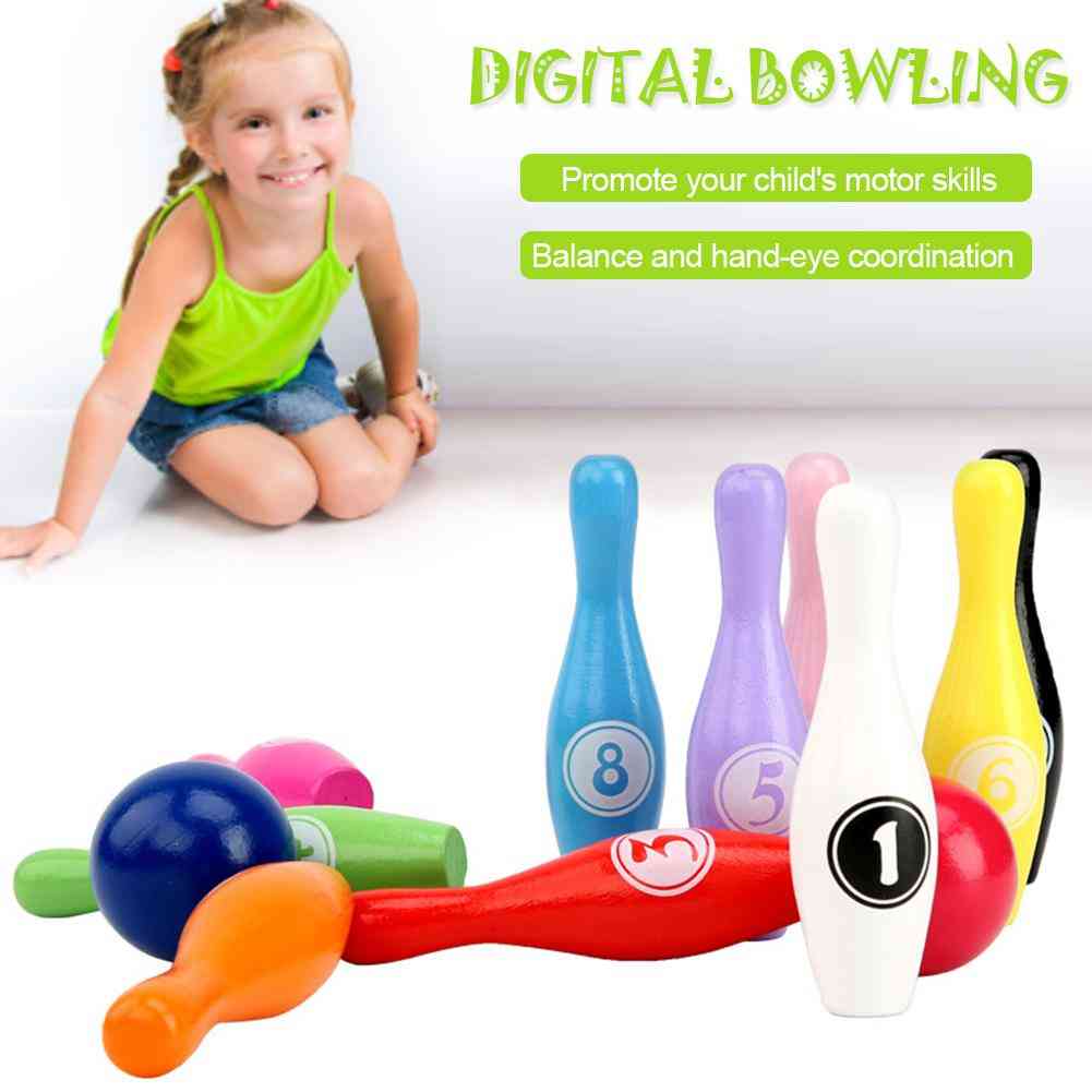 Bolos digitales de color madera juguetes educativos para niños juego de deportes de interior y exterior (multi)