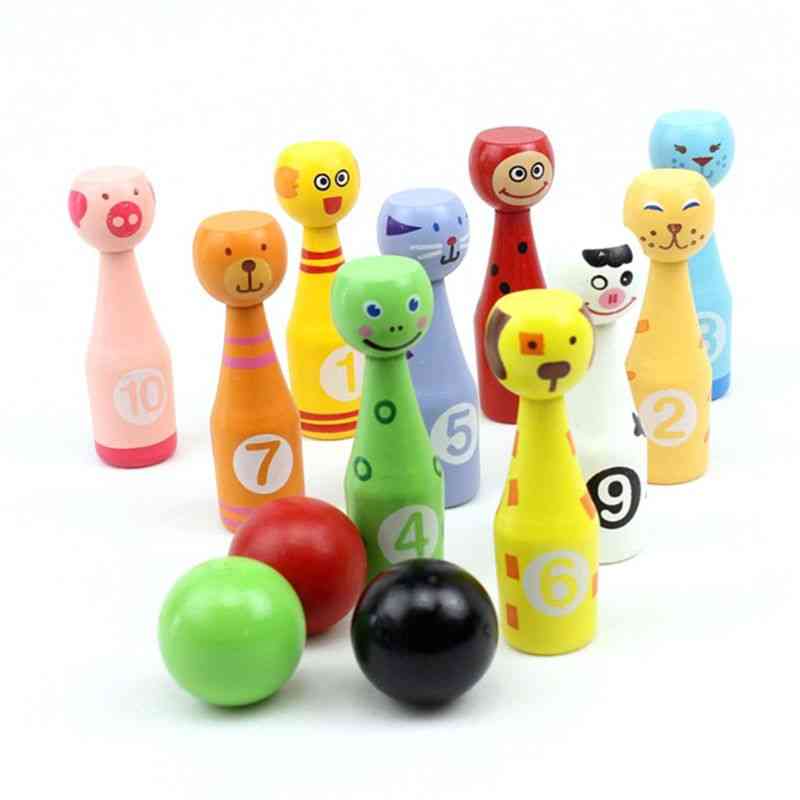 Wooden Bowling Set Pins Ball Animal Game For