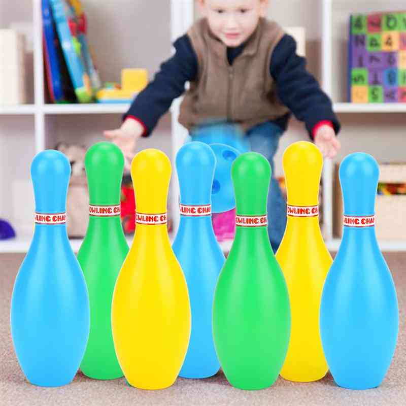 Bowling set sport barn pedagogiska leksaker stift plast rolig (slumpmässig färg)