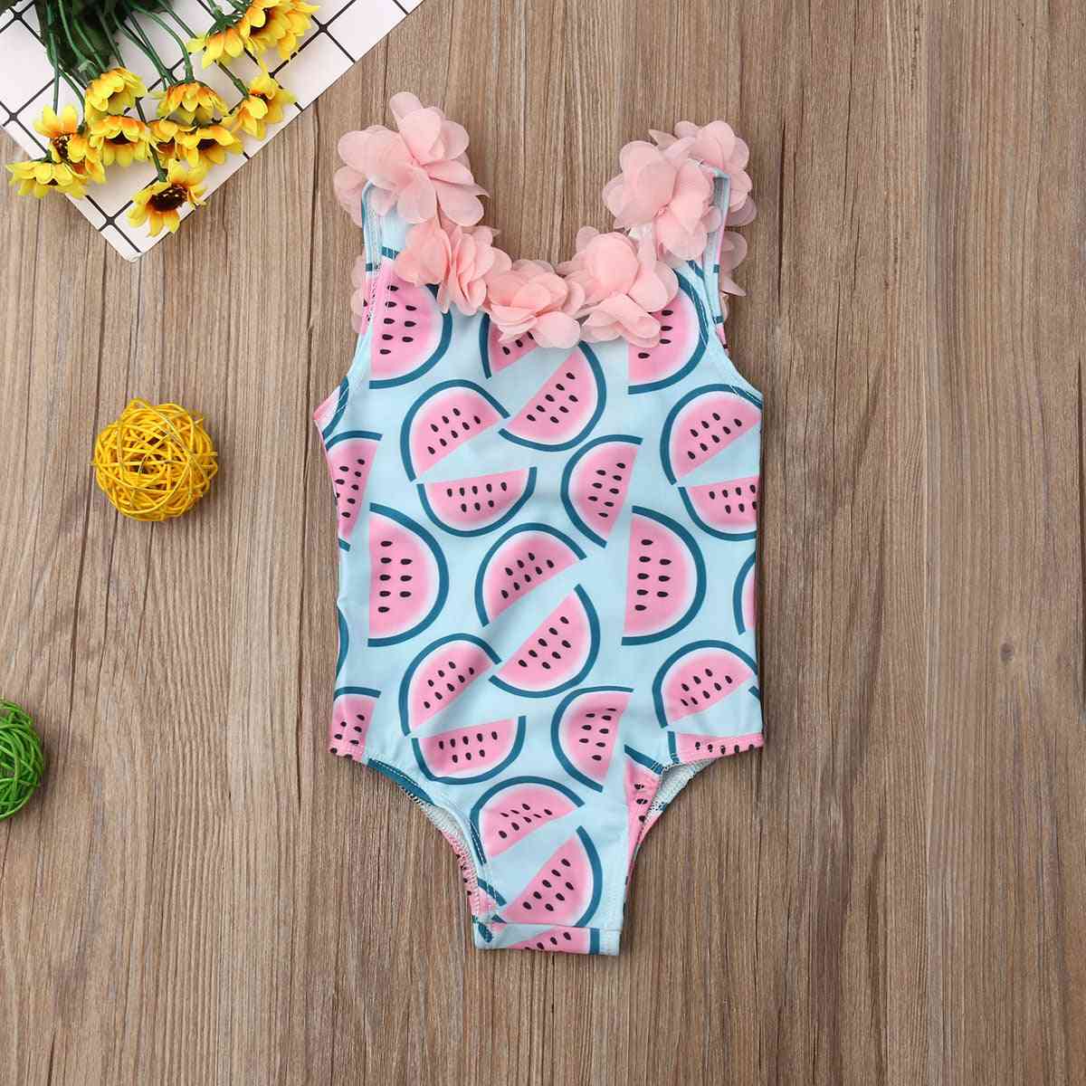 Baby Girl Swimwear- Flower Cartoon Swimsuit, Summer Beach Bathing Suit Wetermelon Pritned