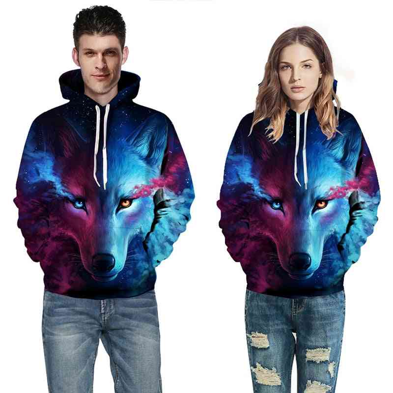 Männer und Frauen Skateboard Hoodies, 3D digital Wolf gedruckt Pullover Basketball Sweatshirt