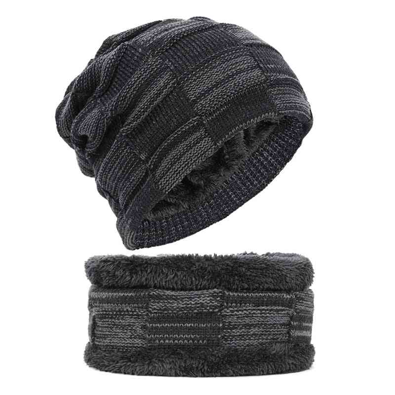 2-delt vinter mössa hatt, halsduk set varm stickad mössa för och män kvinnor