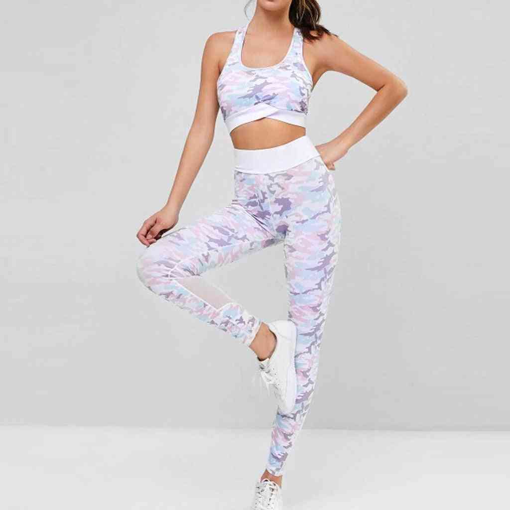 Woman Sportswear Set, Seamless High Waist, Printed Fitness Yoga Leggings, Top