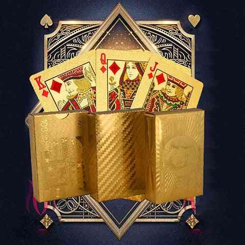 луксозна палуба за игра на фолио за игра на карти - кариран модел (злато) - забавление и реплика