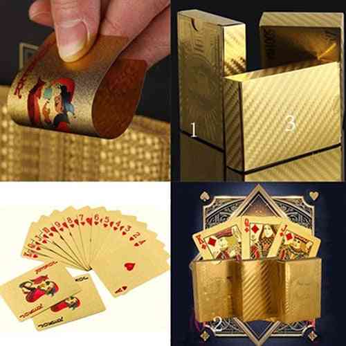 Pachet de cărți de joc de poker cu folie de lux - model în carouri (auriu) - distracție și replică